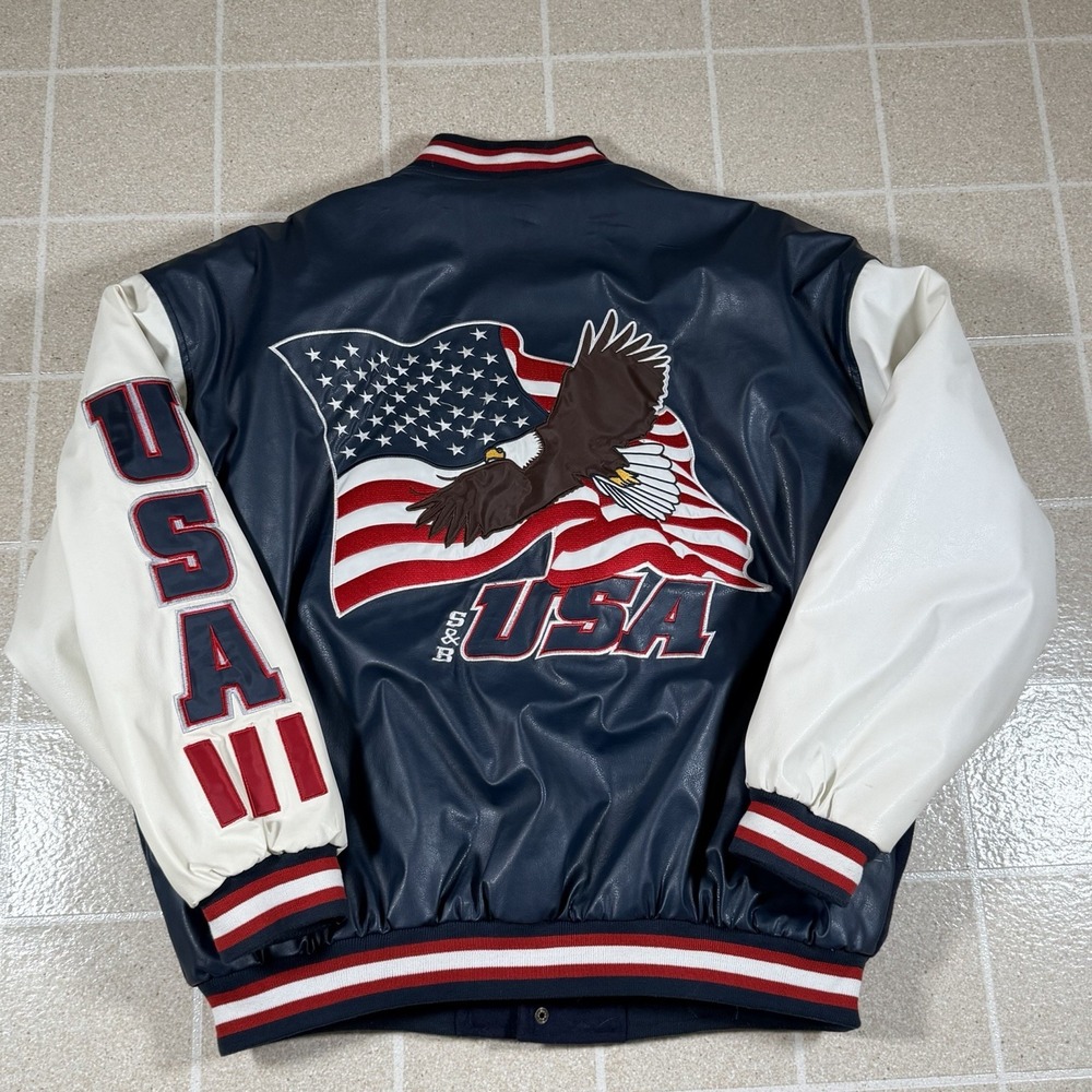 Vintage Steve & Barrys USA Varsity Jacket Sz XL Eagle Flag Patriotic Bomber Y2K